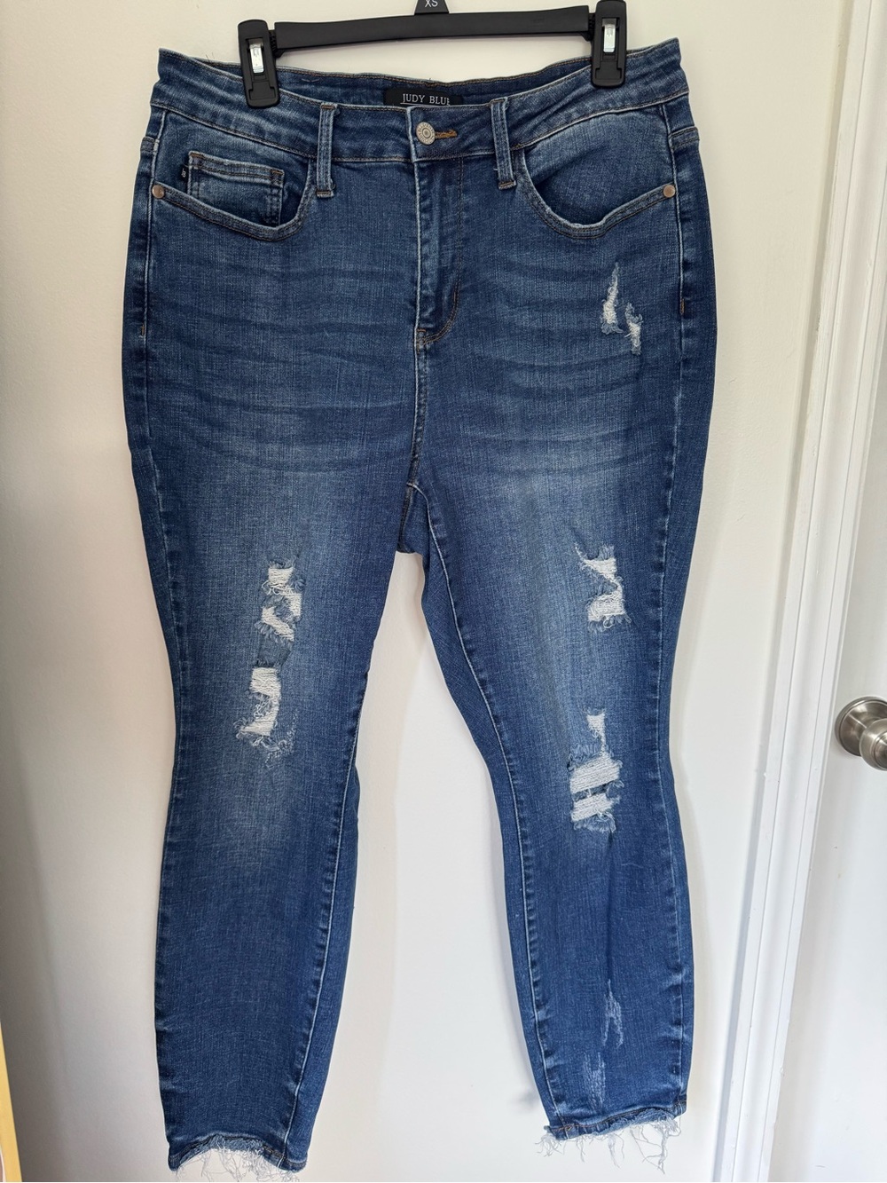 Judy Blue Women's 14W High Rise Shredded Ripped Jeans Crop Raw Hem